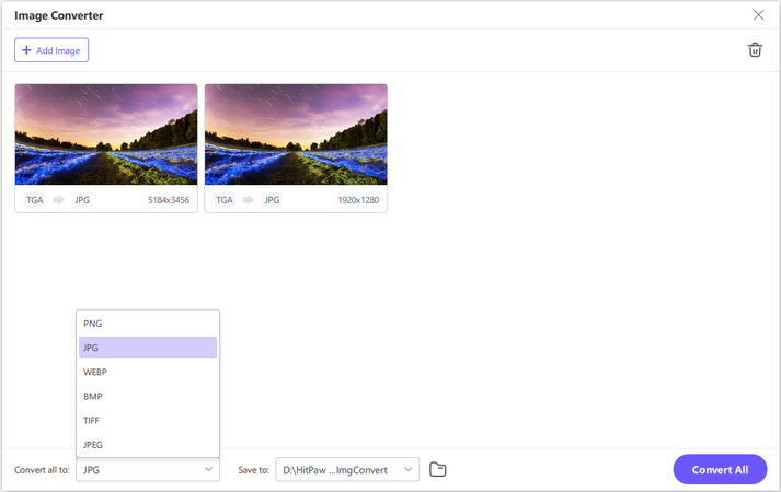 choose to convert tga to jpg