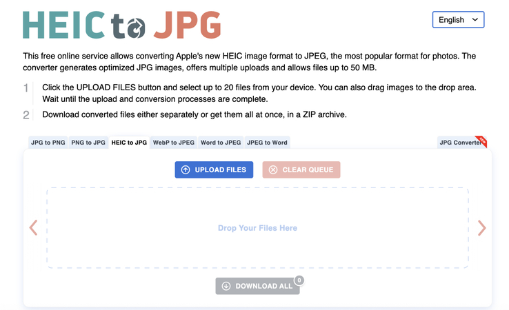 heictojpg online converter homepage interface