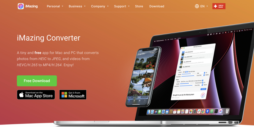 homepage of imazing converter app for mac