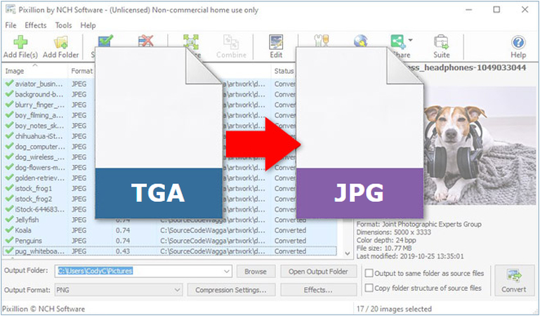 pixillion tga to jpg converter