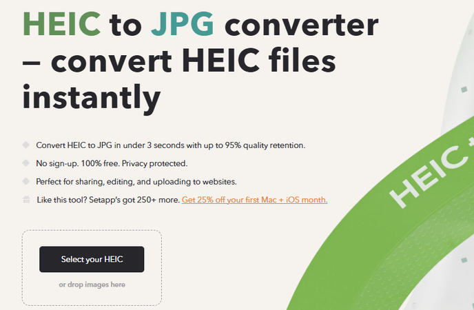 homepage of setapp heic to jpg converter section