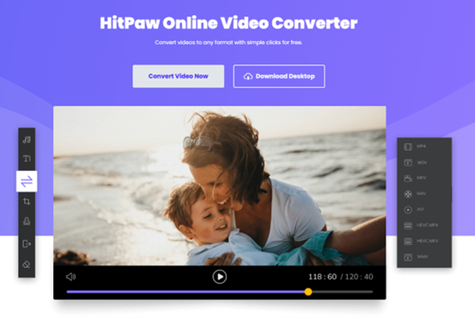 use hitpaw online converter to change hevc file to mov