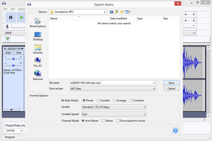 convert caf to mp3 using audacity