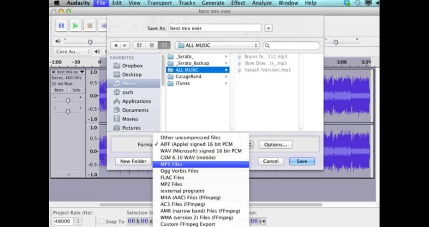change wma files to mp3 audacity