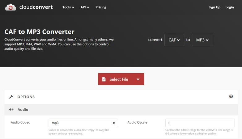 convert caf to mp3 using cloudconvert