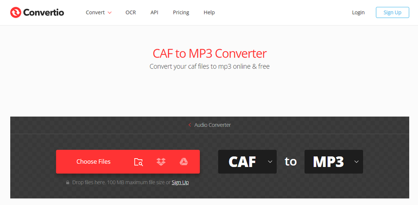 convert caf to mp3 using convertio