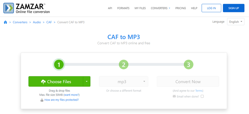 convert caf to mp3 using zamzar