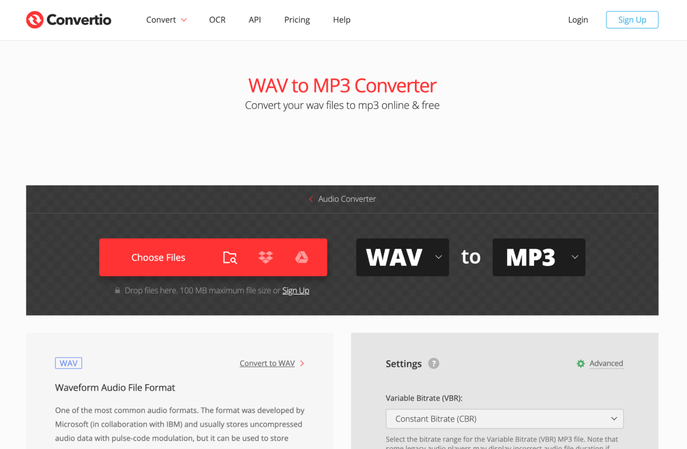 convert wav to mp3 using convertio