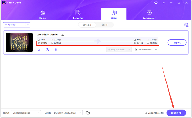 export changed mp3 audio files