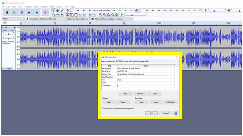 edit metadata tags and save mp3 file