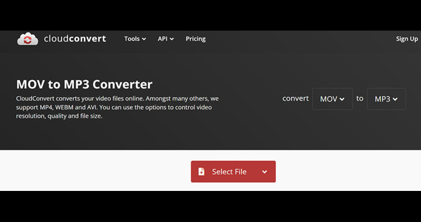 use cloudconvert to convert mov to mp3