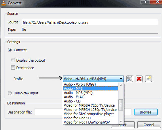 select mp3 format