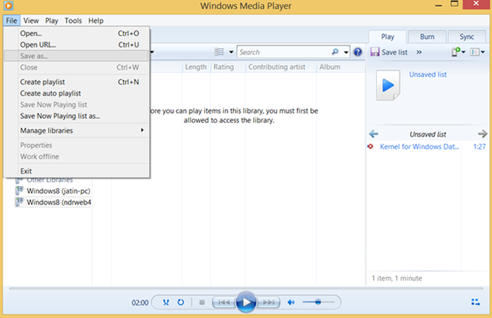 Windows Media Player interface