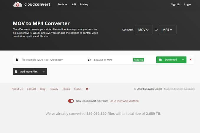 use online CloudConvert for MOV to MP4