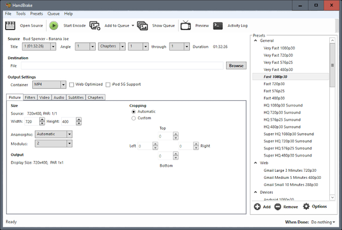use handbrake for iMovie to MP4 conversion
