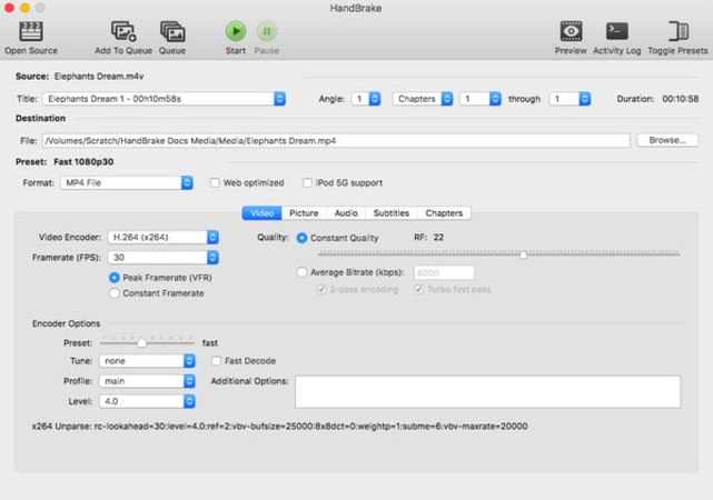 advanced output settings of handbrake