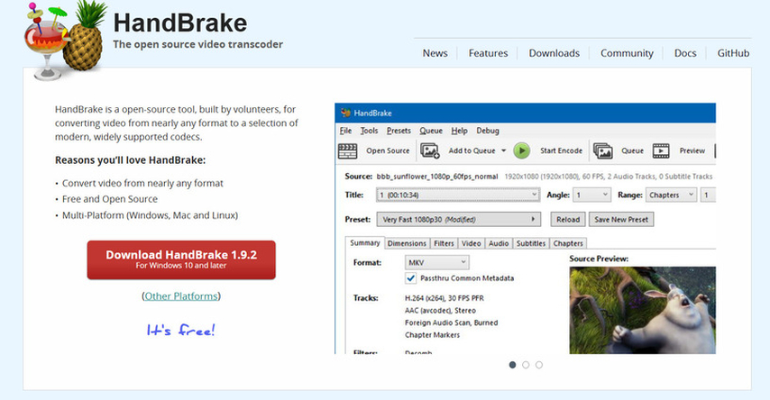 handbrake webpage image for video conversion