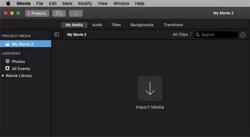 launch iMovie project and upload MOV files