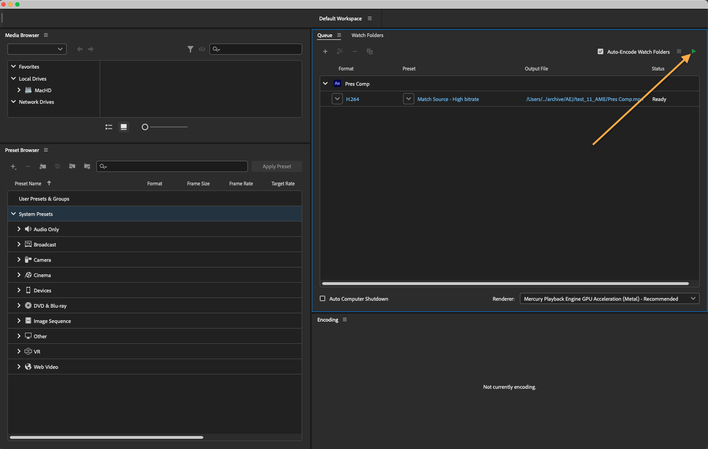 Adobe Media Encoder queue