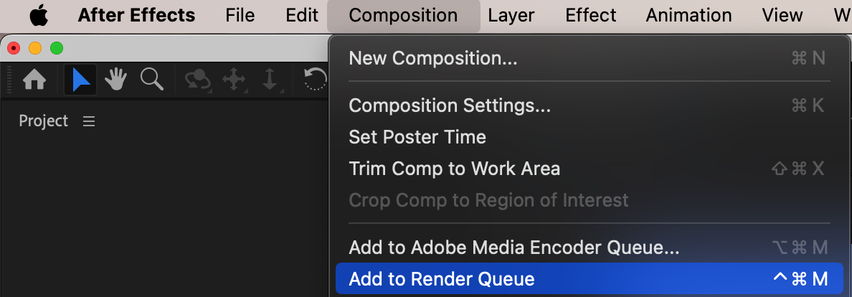 Selecting 'Add to Render Queue'