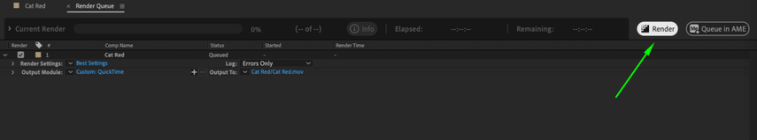 Clicking 'Render' and tracking progress.