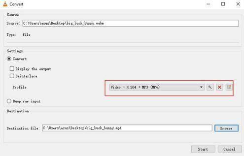 vlc media player convert webm to mp4