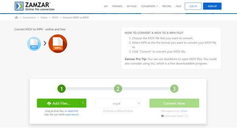 use zamzar for MOV to MP4 conversion