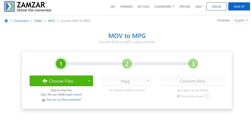 zamzar mov to mpeg online converter