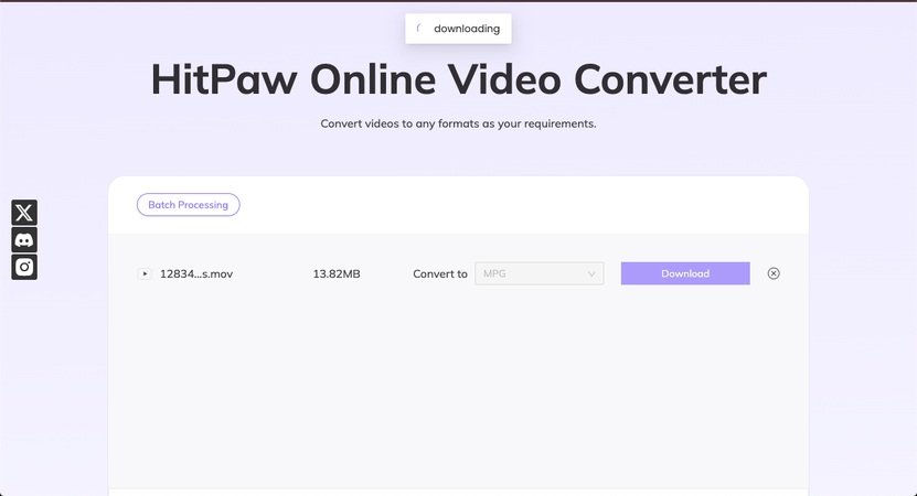 MPG file will immediately be downloaded after conversion