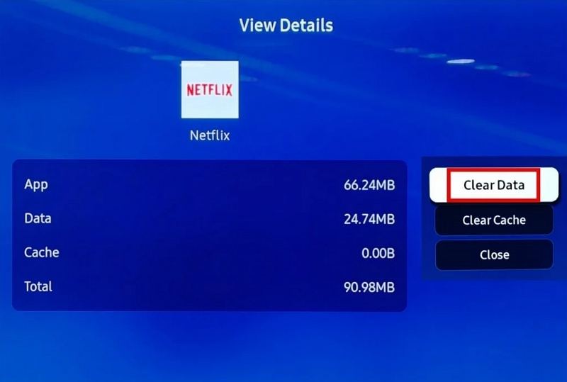 clear cahce to fix netflix not working on samsung tv