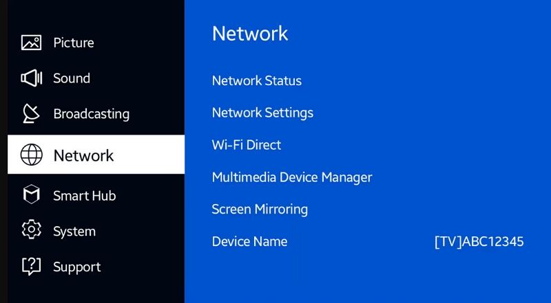 check network status on samsung tv