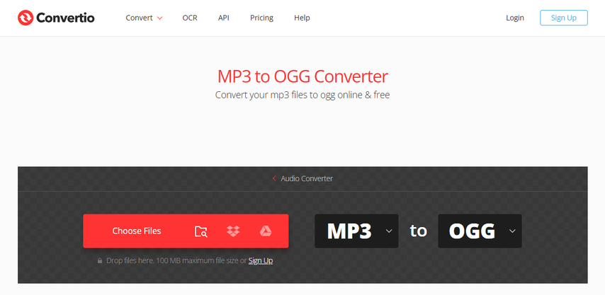 convert MP3 to OGG using Convertio