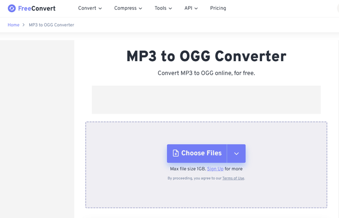 convert MP3 to OGG using freeconvert