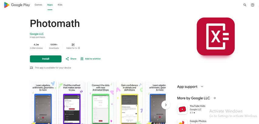 تطبيق Photomath لحل الرياضيات على الجوال