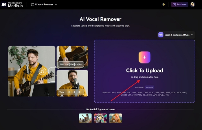 upload video remove vocal media io