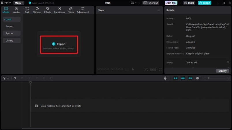 import and drag content to timeline
