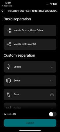 perform separation moises vocal remover