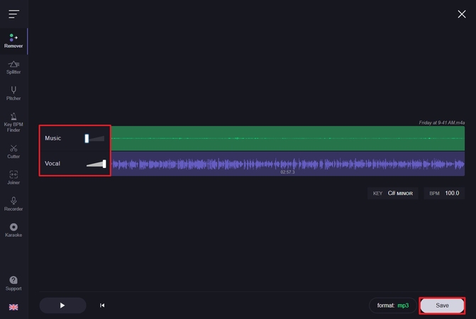 make sound adjustments vocal remover