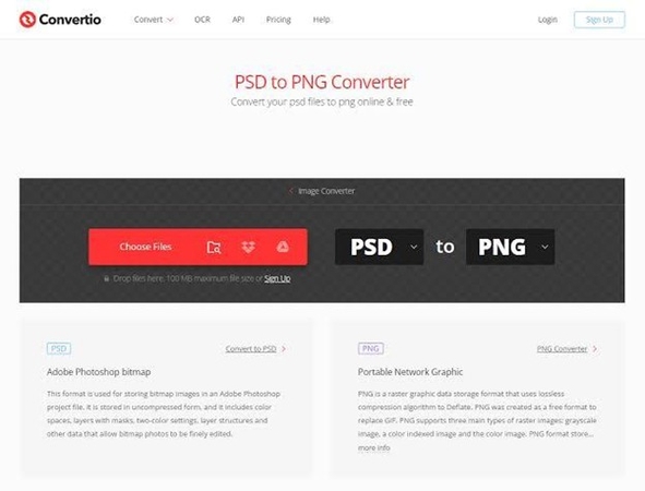 convert PSD to PNG with Convertio