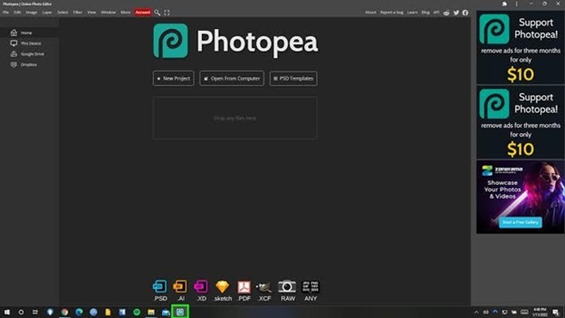 convert PSD to PNG with photopea