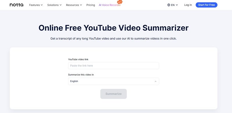 notta youtube video summarizer
