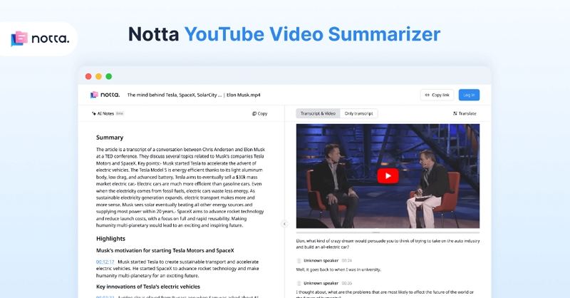 notta 유튜브 동영상 요약기