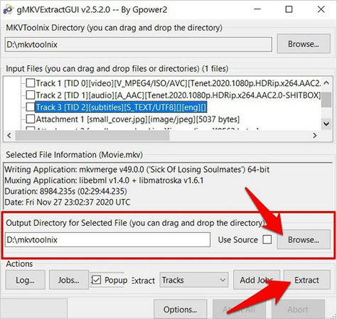 extract subtitle mkvtoolnix
