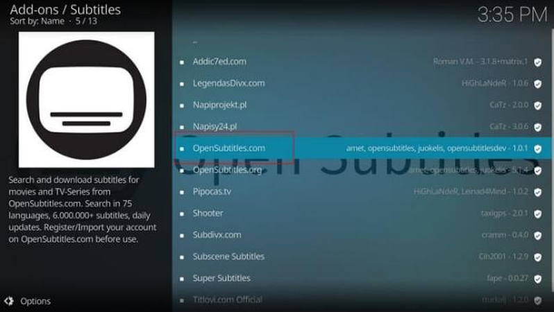 kodi OpenSubtitles 애드온