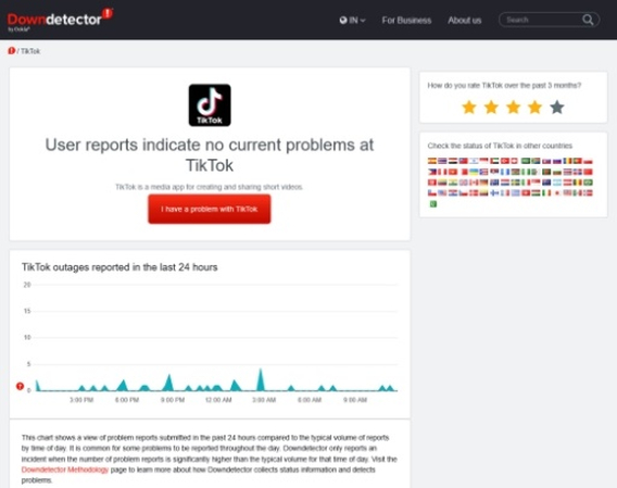 downdetector tiktok page