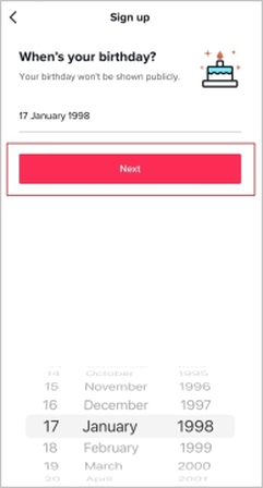 تاريخ الميلاد في حساب TikTok الجديد