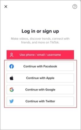 خيارات التسجيل في TikTok