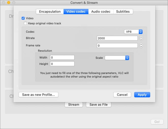 compression settings vlc