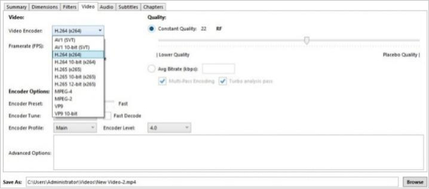 handbrake choose compression encoding