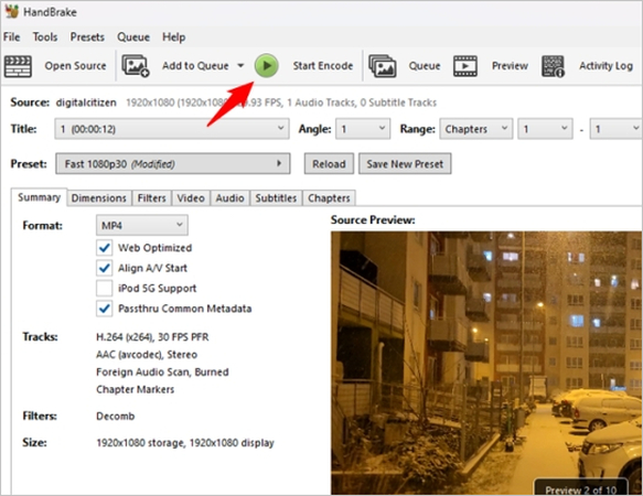 handbrake start encode